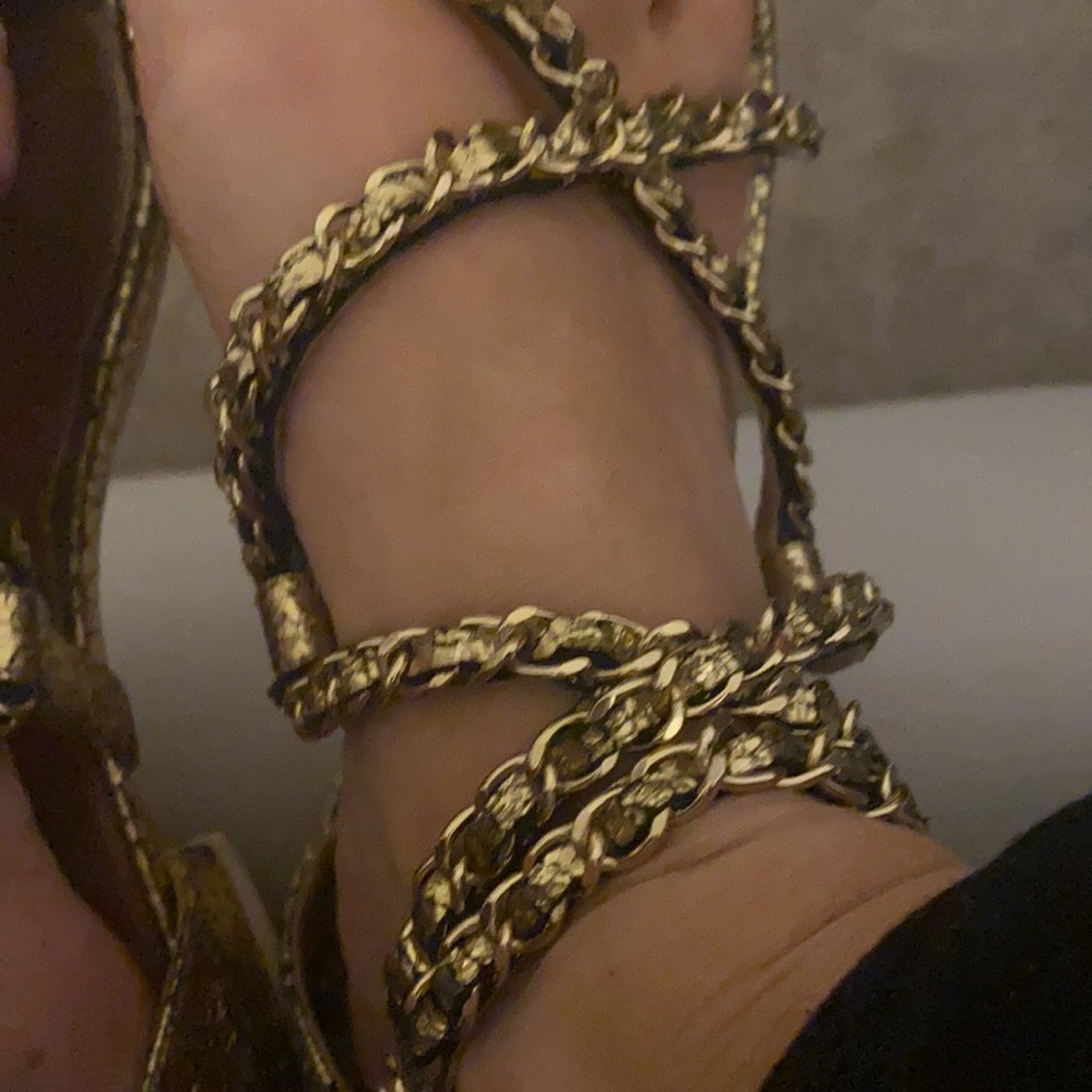 Chanel Gold Sandals With Gold Chains - image 7